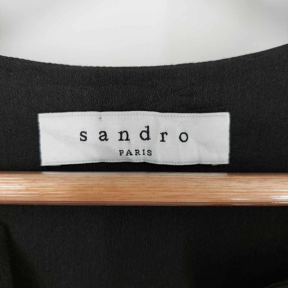 Sandro Black Sheer Sleeveless V-Neck Dress, Sz 2 - Picture 8 of 12